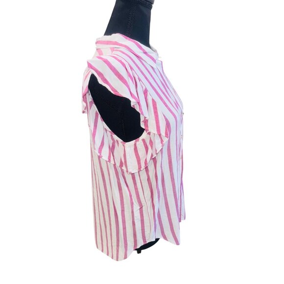 Anthropologie Maeve Fairhope Striped Button Down Flutter Sleeve Top Red White S - Picture 5 of 10